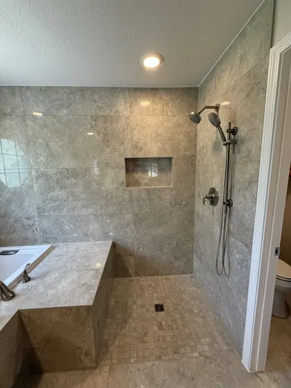 Bathroom Remodeling Project featuring showers, tile & backsplashes — American Remodeling